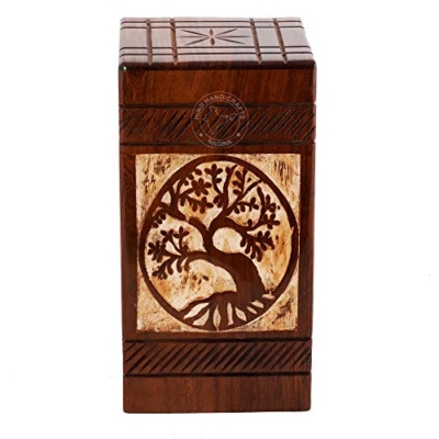 Silky Flower Store Handcrafted Wooden Urn for Human Ashes, Antique Tree of Life Rosewood Adult Memorial Urn, 250 Cubic Inches, 11x6x6in 9 9 Product: Hind Handicrafts Antique Tree of Life Wooden Urns for Human Ashes Adult Large - Rosewood Cremation Urn for Ashes - Burial Urn for Columbarium - Funeral Urn Box (Rosewood, 250 Cubic Inches)