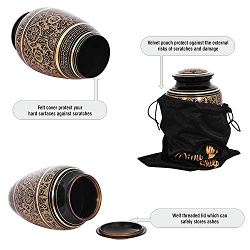 Product: Cremation Urn for Human Ashes with Satin Bag, for Adults up to 200 lbs | Large Handcrafted Funeral Urns by Divit Shilp (Adult, Black Art)