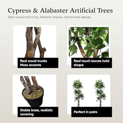Product: Cypress & Alabaster Handmade 6.5ft 3-Tier Ficus Artificial Tree with Ethically Sourced Real Wood Trunks, Hypoallergenic, 6.5-Foot, Green