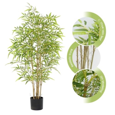 Product: GarveeHome 4FT Green Artificial Bamboo Tree for Home Decor - Lifelike Leaves with Real Trunk, Bamboo Plants in Pot - 1 Pack