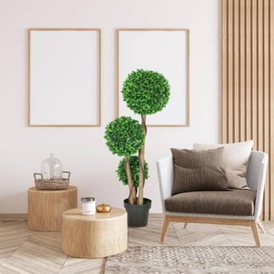 Product: HOMCOM 3.5ft/43.25" Artificial 3 Ball Boxwood Topiary Tree with Pot, Indoor Outdoor Fake Plant for Home Office, Living Room Decor