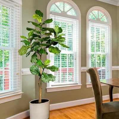 Product: Leflos Leflos Artificial Fiddle Leaf Fig Tree Indoor, 6ft Faux Fiddle Leaf Tree with Decorative Planter for Home Decor, Tropical Fake Ficus Tree with Realistic Trunks, Adjustable Branch and Leaves