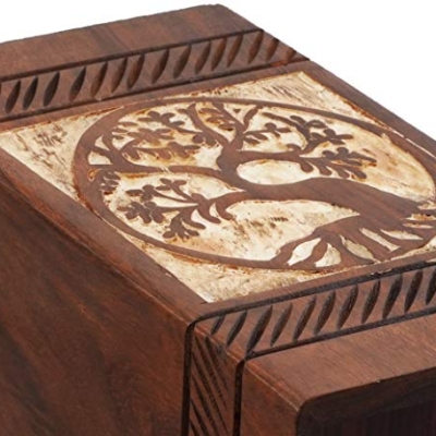 Silky Flower Store Handcrafted Wooden Urn for Human Ashes, Antique Tree of Life Rosewood Adult Memorial Urn, 250 Cubic Inches, 11x6x6in 7 7 Product: Hind Handicrafts Antique Tree of Life Wooden Urns for Human Ashes Adult Large - Rosewood Cremation Urn for Ashes - Burial Urn for Columbarium - Funeral Urn Box (Rosewood, 250 Cubic Inches)
