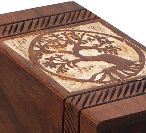 Silky Flower Store Handcrafted Wooden Urn for Human Ashes, Antique Tree of Life Rosewood Adult Memorial Urn, 250 Cubic Inches, 11x6x6in 2 2 Product: Hind Handicrafts Antique Tree of Life Wooden Urns for Human Ashes Adult Large - Rosewood Cremation Urn for Ashes - Burial Urn for Columbarium - Funeral Urn Box (Rosewood, 250 Cubic Inches)