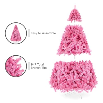 Silky Flower Store Pink Artificial Christmas Tree, Full Fir with 947 Branch Tips, Foldable Stand, 6ft 10 10 Product: Best Choice Products 6ft Pink Christmas Tree Artificial Full Fir Tree Seasonal Holiday Decoration w/ 947 Branch Tips, Foldable Stand