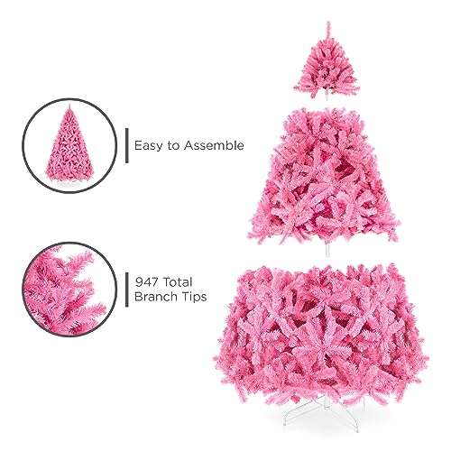 Silky Flower Store Pink Artificial Christmas Tree, Full Fir with 947 Branch Tips, Foldable Stand, 6ft 3 3 Product: Best Choice Products 6ft Pink Christmas Tree Artificial Full Fir Tree Seasonal Holiday Decoration w/ 947 Branch Tips, Foldable Stand