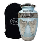 Product: Blue Angel Funeral Cremation Urn, Brass Large Angel Wings Urn with Custom Engraving
