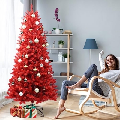 Silky Flower Store 7FT Artificial Full Christmas Tree, Unlit Faux Red Christmas Tree, 1066 Branch Tips, 40in Diameter, 7FT 12 12 Product: Maylaviu 7FT Artificial Full Christmas Tree, Unlit - Faux Red Christmas Tree for Front Door, Porch, Entryway Xmas Home Decorations - Fake Xmas Tree with 1066 Branch Tips
