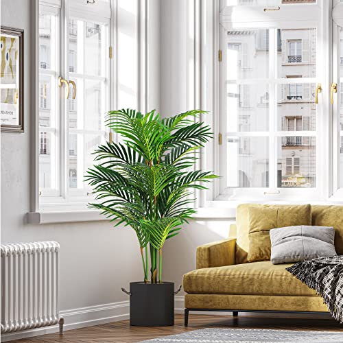 Product: VIAGDO Artificial Areca Palm Tree 4ft Tall Fake Palm Tree Decor with 12 Trunks Faux Tropical Palm Silk Plant Potted Dypsis Lutescens Plants for Modern Home Office Floor Corner Decor Indoor, 2 Pack