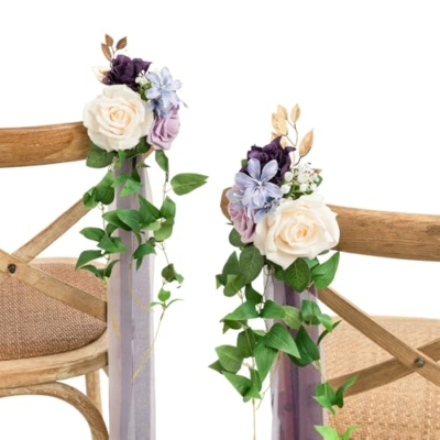 Product: Ling's Moment 8pcs Wedding Artificial Aisle Pew Flowers Chair Decorations Arrangements with Chiffon Ribbons Lilac Purple Gold for Ceremony Chair Back Floral Decor Reception Church Party Outdoor
