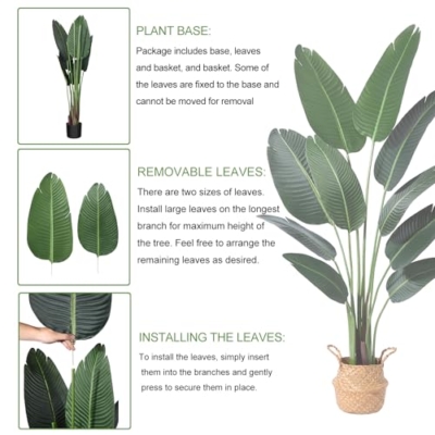 Product: Ferrgoal Artificial Bird of Paradise Plants 5Ft Fake Tropical Palm Tree with 10 Trunks in Pot and Woven Seagrass Belly Basket Perfect Faux Plant for Home Indoor Outdoor Office Modern Decor Green
