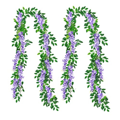 Silky Flower Store Purple Artificial Wisteria Vines, Faux Hanging Flowers, Wedding Decor, 14FT 15 15 Product: MOTONG Artificial Flowers Decoration, 2 Pcs (14FT) Fake Flowers Wisteria Vines, Artificial Vine Garland Plants Arts For Ceremony Home Garden Wedding Party Decoration (Purple)