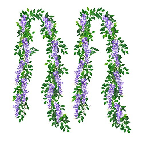 Silky Flower Store Purple Artificial Wisteria Vines, Faux Hanging Flowers, Wedding Decor, 14FT 6 6 Product: MOTONG Artificial Flowers Decoration, 2 Pcs (14FT) Fake Flowers Wisteria Vines, Artificial Vine Garland Plants Arts For Ceremony Home Garden Wedding Party Decoration (Purple)
