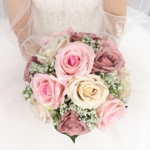 Product: Abbie Home Bridal Bouquet - 9 inches Dusty Pink Champagne Roses Real Touch Babybreath Wedding Flower (Bouquet)