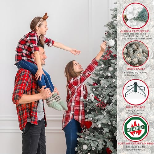 Silky Flower Store Pre-lit Flocked Virginia Pine Artificial Christmas Tree, Puleo International, 300 Clear Incandescent Lights, 6.5' 6 6 Product: Puleo International 6.5' Pre-lit Flocked Virginia Pine Artifical Christmas Tree with 300 UL-Listed Clear Incandescent Lights