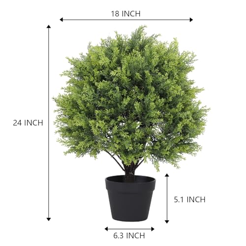 Product: 2ft Artificial Topiary Ball Trees Set of 2 - Faux Cedar Sphere Plants for Outdoor Decor
