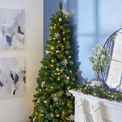 Product: Home Heritage Half Pine 7 Foot Pre-Lit Artificial Christmas Tree Holiday Decor with 150 Warm White LED Lights and Stand, Green