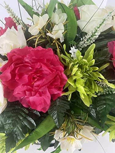 Silky Flower Store Artificial Cemetery Flower Grave Decoration, Pink Peony White Rose Headstone Saddle, Spring Summer Memorial, 32.5cm 3 3 Product: Spring Cemetery Flowers for Headstone and Grave Decoration-Pink Peony and White Rose Mix Saddle