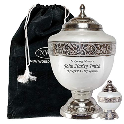 Silky Flower Store Personalized White Adult Cremation Urn for Human Ashes, Memorial Keepsake Urn, Handmade Brass, 20.5cm 5 5 Product: White Adult Funeral Cremation Urn with Keepsake, Personalized Urn for Human Ashes