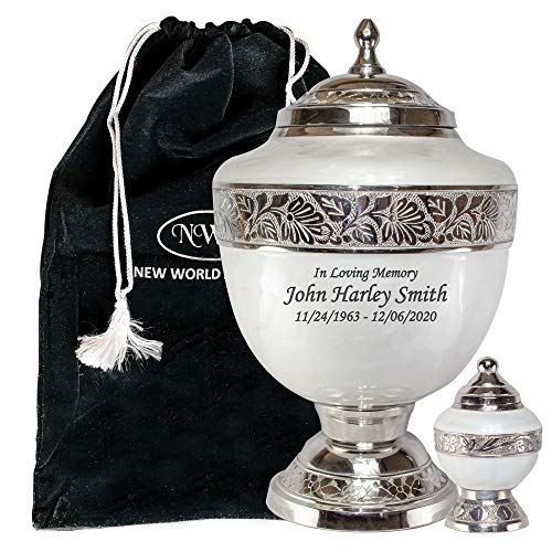 White Adult Funeral Cremation Urn with Keepsake, Personalized Urn for Human Ashes - Artificial Flower Arrangements Product: White Adult Funeral Cremation Urn with Keepsake, Personalized Urn for Human Ashes