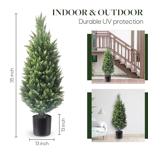 Product: EasyFlora Artificial Topiary Tree - 2 Pack 37Inch Artificial Cedar Topiary Trees, UV Protection Potted Shrubs for Front Door, Durable 5" Wide Heavy Duty Pots for Outdoor & Indoor Decor