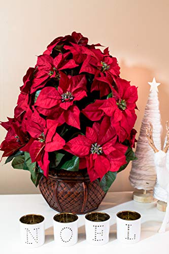 Silky Flower Store Nearly Natural Poinsettia Silk Arrangement, Decorative Planter, Faux Holiday Floral Centerpiece, 35 x 12 x 12 3 3 Product: Nearly Natural 1265 22in. Poinsettia with Decorative Planter Silk Arrangement 35" x 12" x 12"