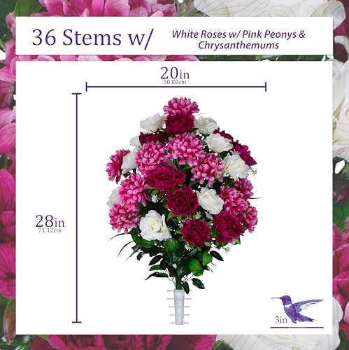Silky Flower Store Sympathy Silks Artificial Cemetery Flowers, White Roses Pink Peony, Gravesite Floral Arrangement, 32.5cm 5 5 Product: Sympathy Silks Artificial Cemetery Flowers - Gravesite Flowers - White Roses and Pink Peony