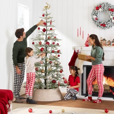 Product: Best Choice Products Pre-Lit Sparse Christmas Tree 6ft Artificial Flocked Pine Holiday Décor Aspen Noble Fir 2-in-1 White & Multicolor LED Lights