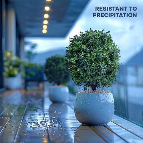 Product: FLORAMUSE Artificial Plants Indoor Outdoor - Set of 2 Topiary Boxwood Trees – 24” High Pre-Potted Faux Trees - Plant Decor for Front Porch Home Office - Topiary Ball