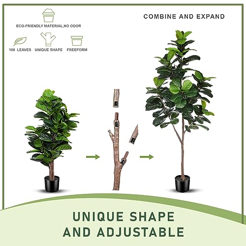 Product: LYERSE Artificial Fiddle Leaf Fig Tree - 6.5ft Faux Ficus Lyrata Plant with 108 Fiddle Leaves Fake Fig Silk Tree in Pot Artificial Tree for Indoor Outdoor Home Office Perfect Housewarming
