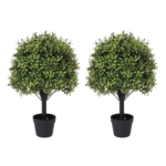 Product: Azoco 27“ Realistic Artificial Boxwood Topiary Trees Set of 2, Faux Boxwood Plants Outdoor UV-Resistant, No Maintenance Curb Appeal Fake Evergreen Bushes & Shrubs for Front Porch Outside Planter Decor