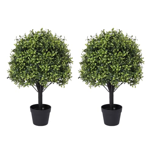 Product: Azoco 27“ Realistic Artificial Boxwood Topiary Trees Set of 2, Faux Boxwood Plants Outdoor UV-Resistant, No Maintenance Curb Appeal Fake Evergreen Bushes & Shrubs for Front Porch Outside Planter Decor