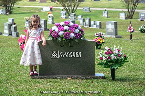 Silky Flower Store Sympathy Silks Artificial Cemetery Flowers, Lavender Open Rose White Mum Saddle, UV Resistant, 32.5cm 2 2 Product: Sympathy Silks Artificial Cemetery Flowers - Realistic - Outdoor Grave Decorations - Non-Bleed Colors, and Easy Fit - Lavender Open Rose with White Mum Saddle for Headstone