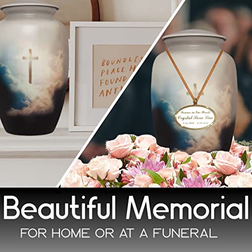 Silky Flower Store Funeral Cremation Urn for Human Ashes, Hand Made Aluminum Memorial Urn, Large Adult 200 lbs Capacity 0cm 3 3 Product: Funeral Cremation Urn - Cross in Sky Cremation Urn for Human Ashes - Hand Made in Aluminum - Suitable for Cemetery Burial or Niche - Large Size for Adults up to 200 lbs