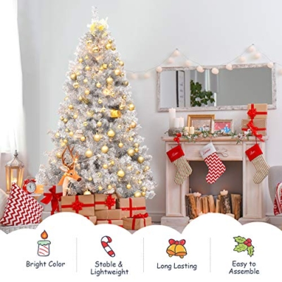 Silky Flower Store Silver Artificial Christmas Tree, 6ft Hinged Full Design, Electroplated Finish, Metal Stand, Indoor Outdoor 6ft 13 13 Product: 6ft Goplus Silver Artificial Christmas Tree - Hinged Full Design with Electroplated Finish & Metal Stand for Indoor/Outdoor Holiday Decor