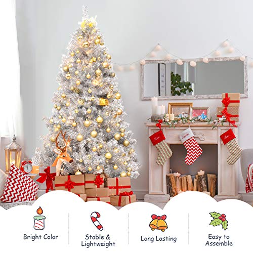 Silky Flower Store Silver Artificial Christmas Tree, 6ft Hinged Full Design, Electroplated Finish, Metal Stand, Indoor Outdoor 6ft 3 3 Product: 6ft Goplus Silver Artificial Christmas Tree - Hinged Full Design with Electroplated Finish & Metal Stand for Indoor/Outdoor Holiday Decor