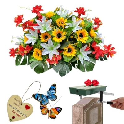 Product: ALL SPECIAL Headstone Flowers Saddle - Durable Christmas Grave Decorations for Cemetery & Tombstone Floral Arrangements