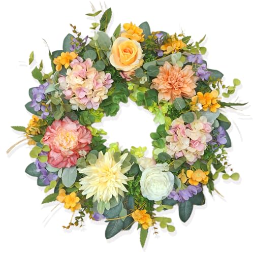 Silky Flower Store Artificial Hydrangea Spring Summer Wreath, Front Door Door Wreath, Indoor Outdoor Decor, 24 Inch 7 7 Product: Summer Wreaths for Front Door, Soomeir 24 Inch Spring Door Wreath with Hydrangea, for All Seasons Outside Indoor Outdoor Farmhouse Home Porch Wall Window Decor