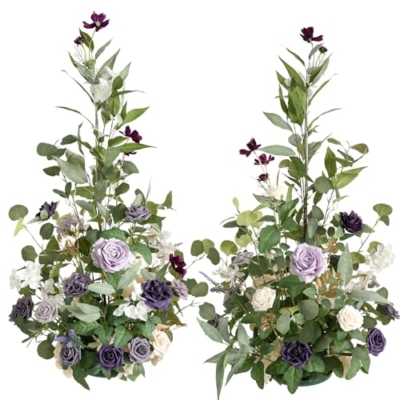Product: Ling's Moment 41" Tall Free Standing Artificial Flowers Arrangements 2 pcs Wedding Arch Altar Stage Decorations Lilac Gold for Ceremony Reception Rose Fake Floral Party Outdoor Centerpieces Decor