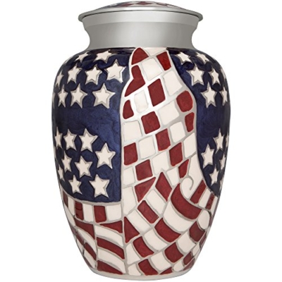 Product: Flag Funeral Urn by Liliane Memorials- Cremation Urn for Human Ashes -Hand Made in Brass -Suitable for Cemetery Burial or Niche- Large Size fits Remains of Adults up to 200 lbs- Veteran-Hero Model