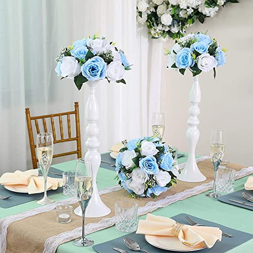 Product: QUTUNI 10Pcs Artificial Flower Ball Arrangement, Fake Floral Centerpieces Wedding Roses Bouquet for Parties Valentine's Day Wedding Centerpieces and Home Decor (Blue & White)