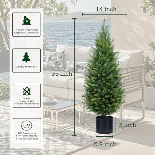 Product: 3ft Artificial Topiary Trees Artificial Cedar Trees UV Resistant Bushes Potted Set of 2 Faux Shrubs for Outdoor Indoor Front Porch Garden
