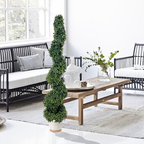 Product: ROOMTEC 4FT Artificial Spiral Boxwood Topiary Tree Front Porch Decor Tree Potted Large Faux Plant in Cement-Filled Plastic Pot Faux Topiary Trees for Indoor Outdoor Home Front Porch Decor
