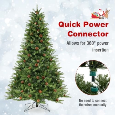 Product: GOFLAME 7FT Pre-Lit Christmas Tree - Quick Shape Artificial Xmas Tree with 700 LED Lights, Remote, Timer & Pine Cones for Holiday Home Office Decor