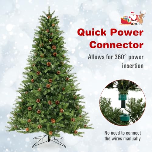 Product: GOFLAME 7FT Pre-Lit Christmas Tree - Quick Shape Artificial Xmas Tree with 700 LED Lights, Remote, Timer & Pine Cones for Holiday Home Office Decor