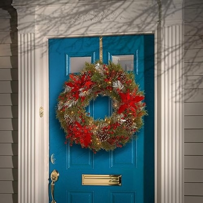 Silky Flower Store Pre Lit Artificial Christmas Wreath, Green Tartan Plaid, White Lights, Pine Cones, Berry Clusters, Frosted Branches, 30 inch 5 5 Product: National Tree Company Pre-Lit Artificial Christmas Wreath, Green, Tartan Plaid, White Lights, Decorated with Frosted Branches, Pine Cones, Berry Clusters, Flowers, Christmas Collection, 30 Inches