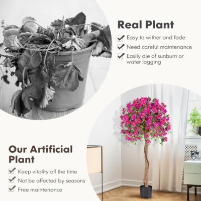 Product: Goplus 53” Bougainvillea Artificial Tree, 2 Pack Faux Silk Flower Tree in Pot w/ 576 Flowers, 288 Leaves, Tall Fake Floor Plant, Artificial Plants for Indoor Outdoor Bedroom Living Room Decor