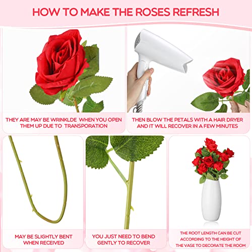 Silky Flower Store Artificial Roses, Long Stem Silk Flowers, Red, 100 Pieces, Faux Crimson Rose Bouquet, 20in 2 2 Product: Jexine 100 Pieces Artificial Roses Flowers Bulk, Long Stem Realistic Fake Silk Roses Bouquet for Table Centerpiece Vases Wedding Party Home Kitchen Decor (Red)