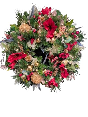 Luxury Red Amaryllis Artificial Flower Wreath - Fast Sleep DIY Christmas Home Decor for Parties - Artificial Flower Arrangements Product: Luxury Red Amaryllis Artificial Flower Wreath - Fast Sleep DIY Christmas Home Decor for Parties