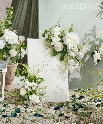 Product: Ling's Moment 2 White Wedding Artificial Floral Swag Welcome Sign Flowers Backdrop Garland Lily Green for Ceremony Reception Door Wall Easel Home Decoration Entryway Faux Outdoor Board Table Decor